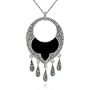 Sterling Silver Marcasite and Onyx Chandelier Pendant, 18"