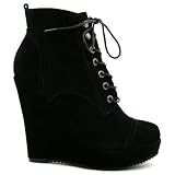 Spy Love Buy Suede Style Wedge Heel Platform Lace Up Ankle Boots 'Mikayla'
