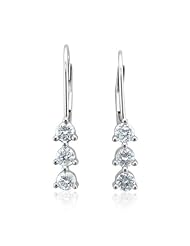 10k White Gold 3 Stone Drop Hoop Diamond Earrings (GH, I1-I2, 0.50 carat)
