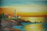 24X36 inch Seascape Art Oil Painting Lighthouse By The Sea