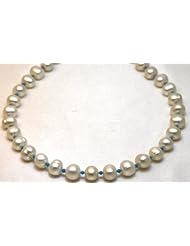 Pearl Necklaces 13mm Natural Cultured pearl with Sleeping Beauty Turquoise Beads Beaded Necklace 17" Long