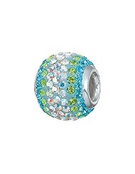 Zable (tm) Sterling Silver 2-tone Aquamarine Pandora Compatible Bead / Charm