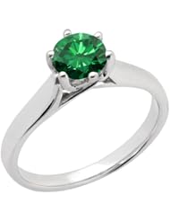 0.80 Ct Round Green SI1/SI2 Diamond 14K White Gold Ring