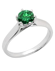 0.80 Ct Round Green SI1/SI2 Diamond 18K White Gold Ring