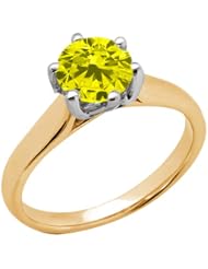1.35 Ct Round Canary SI1/SI2 Diamond 18K Yellow Gold Ring