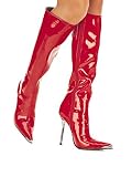 Red Pointy Toe Chrome Knee High Boot - 10