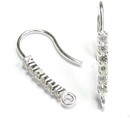 2pcs / 1 Pair .925 Sterling Silver Clear Cz Crystal Dangle Earring Connector Earwire French Hook 22.5mm / Findings/Bright