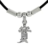 Sterling Silver Chinese Character Pendant for HONESTY, 3/4 (19mm) tall, w/ 18 Leather Cord Necklace
