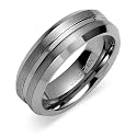 Beveled Edge Brushed Finish 7mm Comfort Fit Mens Tungsten Carbide Wedding Band Ring Size 8