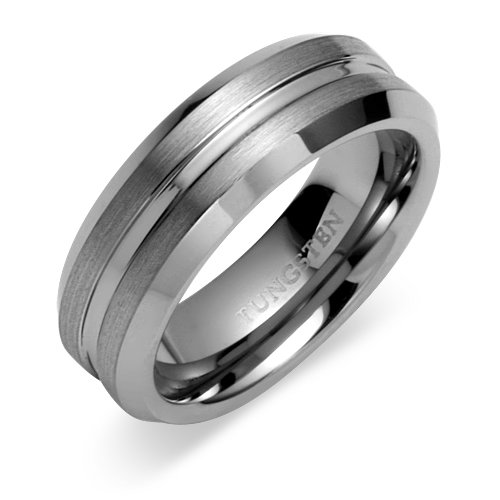 Beveled Edge Brushed Finish 7mm Comfort Fit Mens Tungsten Carbide Wedding Band Ring Size 8