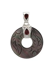 Sajen Sterling Silver Carved Black Mother-Of-Pearl and Garnet Pendant Necklace