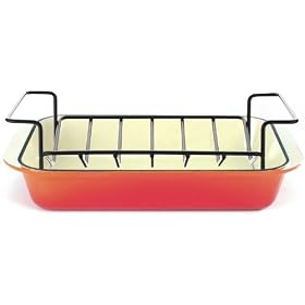 Le Creuset Cast Iron Rectangular Oven Dish, Volcanic, 30cm and 30cm Roasting Rack Set
