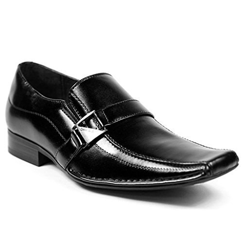 Delli Aldo Men's Black M19231 Buckle Belted Strap Leather Slip On