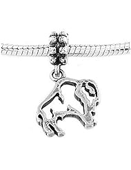 Sterling Silver Outline of Frame of Buffalo Dangle Bead Charm