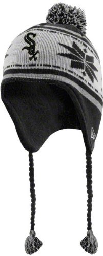 Chicago White Sox Youth Black New Era Jr. Striped Snowflake Tassel Knit Hat
