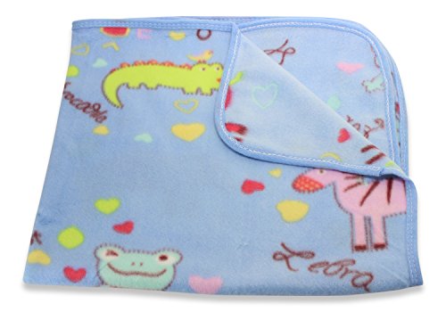 30x30 Inch Soft Fleece Swaddling Baby Blanket - Assorted Style Print and Solid Blankets by bogo Brands (Blue - Hearts)