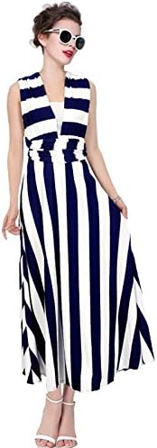 DatingDate Women Multi-way 5 Uses Striped Halter V-neck Backless Maxi Dress 2XL
