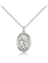 .925 Sterling Silver Saint St. Sebastian / Basketball Medal Pendant 3/4 x 1/2 Inches Athletes/Soldiers-8602- Comes with a SS Lite Curb Chain Neckace And a Black velvet Box