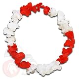 48 x Blumenkette Blumen Kette Hawaii Hawai rot/weiß