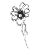 Black Faux Onyx Rhinestone Decorated Flower Pin Brooch
