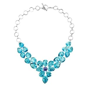 Pugster Aquamarine Blue Square Teardrop Crystal Diamond Accent Statement Pendant Choker Necklace