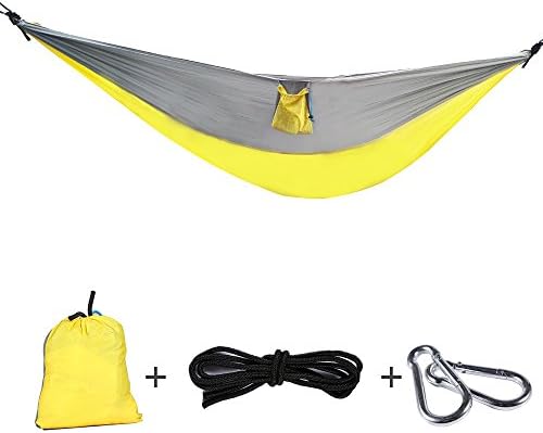 Single Parachute Camping Hammock with Tough Tree Rope Suspension System, Best Portable Hammock for Outdoor Travel, Hiking, Backpacking, Mats, Swing, Yard, Beach, Siesta and More