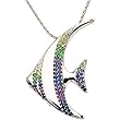 14K White Gold Multicolor Gemstones and Diamond Angelfish Pendant/Brooch