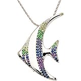 14K White Gold Multicolor Gemstones and Diamond Angelfish Pendant/Brooch