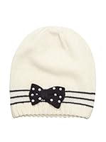 Alice Hannah Gorro Lana Stripes Pearl Bow Beanie (Blanco Roto / Negro)