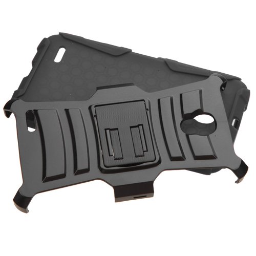 Dual Armor Holster Combo Stand Cover Phone Case for Alcatel Pop Icon 2 LTE A846L + FREE PRIMO DESIGN CARTOON FOLDABLE TOTE BAG (BLACK / BLACK (LINE DESIGN))