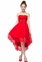 Strapless Cocktail Tulle Sweetheart  Lace-Up Asymmetric  Dress With a Bow(s) and a Sash 