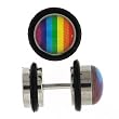 Stainless Steel Fake Plug with Rainbow Logo - 16g Wire - 0g Fake Plug - Sold as a Pair