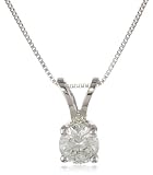 14 k white gold pendant with round-cut solitaire diamond (1/3 cttw, HI color, I1-12 Clarity), 18