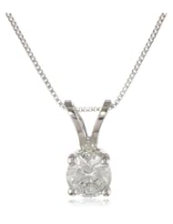 14k Gold Round-Cut Diamond Solitaire Pendant (1/3 cttw, H-I Color, I1-12 Clarity), 18"