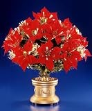 National Tree Company SZM7-119-26 26 Inch Fiber Optic 17-Head Red Poinsettia Bush with Gold Fiber Circled Ornaments and Gold Column Base - Multi Wheel