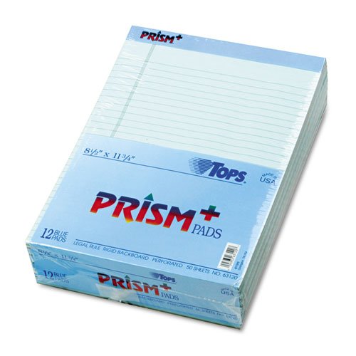 TOPS® - Prism Plus Colored Pads, Legal Rule, Letter, Blue, 50-Sheet Pads, 12/Pack - Sold As 1 Pack - Extra-heavy chipboard back. TOPS® - Prism Plus Colored Pads, Legal Rule, Letter, Blue, 50-Sheet Pads, 12/Pack - Sold As 1 Pack - Extra-heavy chipboard back.