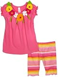 Love U Lots Girls 2-6X Flower Vine Bublegum Peasant Tunic and Stripe Mid-Calf Capri