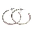 Silvertone 1.25" Pink Crystal Hoop Fashion Earrings