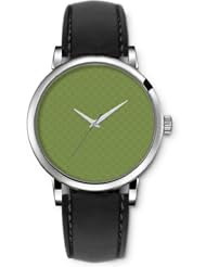 SPRAWL Aanalog Fashion Series Silver Ladies Watches of Genuine Black Leather Strap,Unique Wrist Watch for Women Girls Designed with Flowers green background