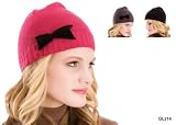 Ladies Knitted Beanie Hat with Bow GL214