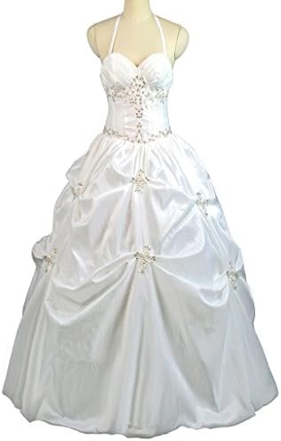 Oailiya Women's Halter Taffeta Wedding Dress Bride Gown Size 10 Ivory