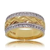 14KT Brushed Yellow White Gold Ring Band w/ Diamonds