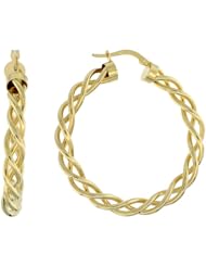 10K Gold Snap-Post Italian Hoop Earrings, Vine Braid © Tubing w/ High Polish Finish 1 1/2" (40 mm) round