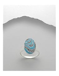 Light Sky Blue Colored Enamel Ring In 92.5 Sterling Silver
