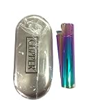 Solid Metal Flint Ignition Clipper Lighter"NEW MIX COLOUR BLUE GREEN PURPLE" - Brushed Chrome Finish - Comes in Embossed Presentation Tin - by VELSON