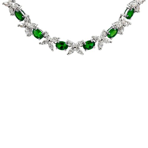 Jaffa's Fancy Flower Tennis Fashion Necklace - Faux Emerald - 17 inches