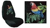 Car Truck SUV Parrot Print Seat Covers 2 Black Universal Bright Vibrant Colored Parrot Print Vehicle Bucket Seatcovers