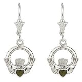 Sterling Silver Large Claddagh Drop Connemara Marble Set Earrings