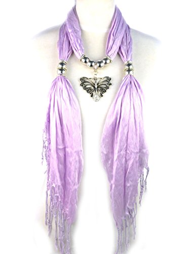 Huan Xun Women's Elegant Style Butterfly Pendant Purple Scarf