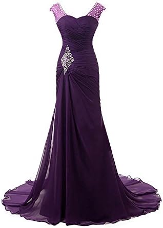 Belle Dress Beading Chiffon Long Prom Dress Evening Party Dress Purple US2